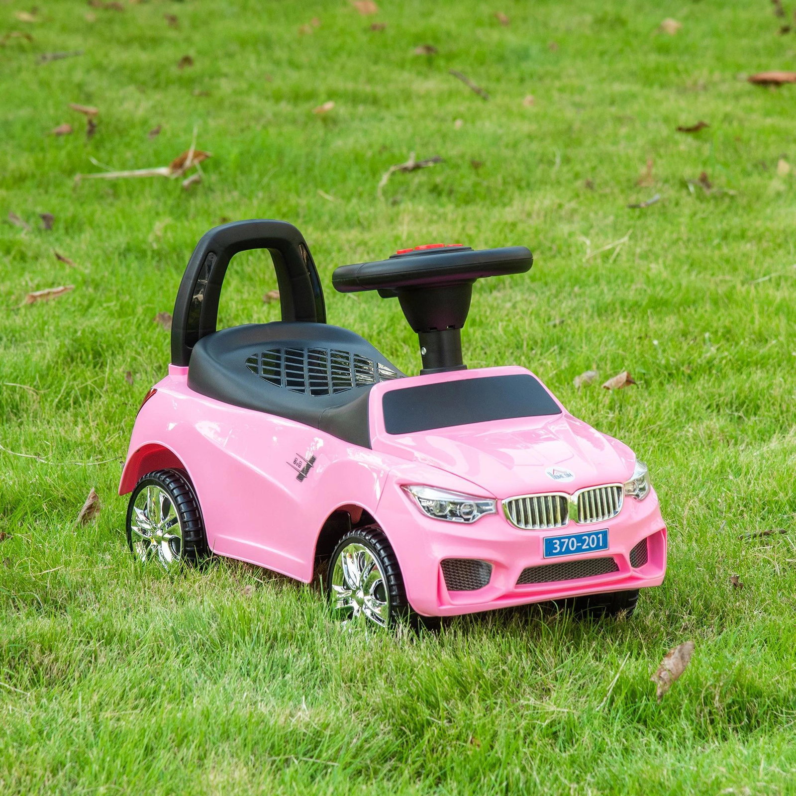Carro Andador para Crianças de 18-36 Meses com Faróis Música Buzina Volante Compartimento de Armazenamento e Alça para Empurrar