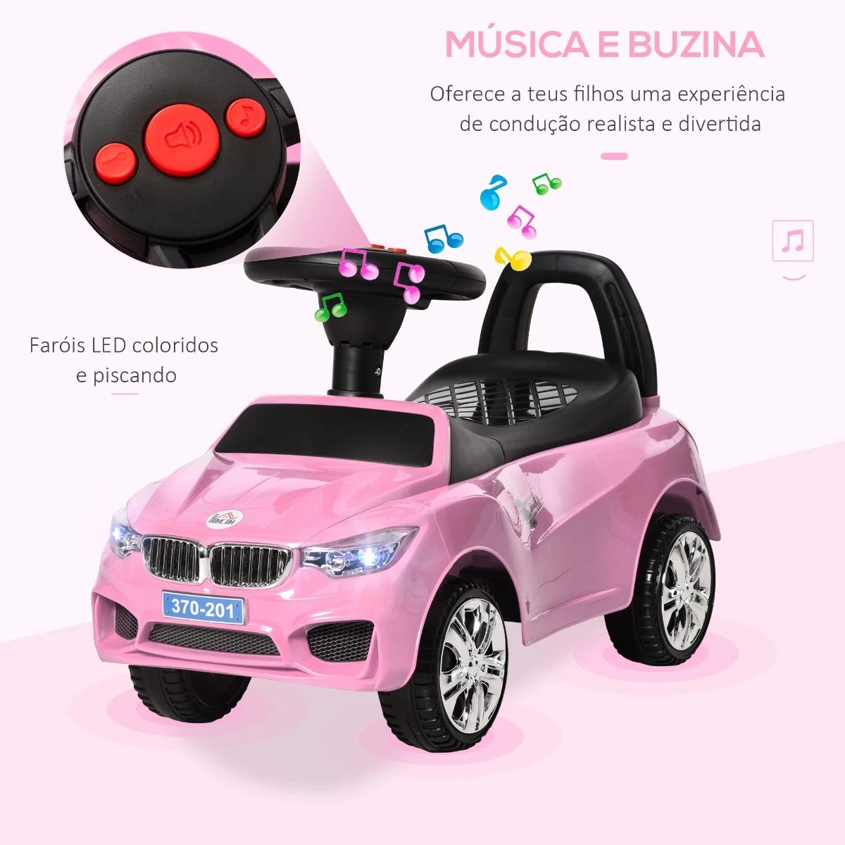 Carro Andador para Crianças de 18-36 Meses com Faróis Música Buzina Volante Compartimento de Armazenamento e Alça para Empurrar