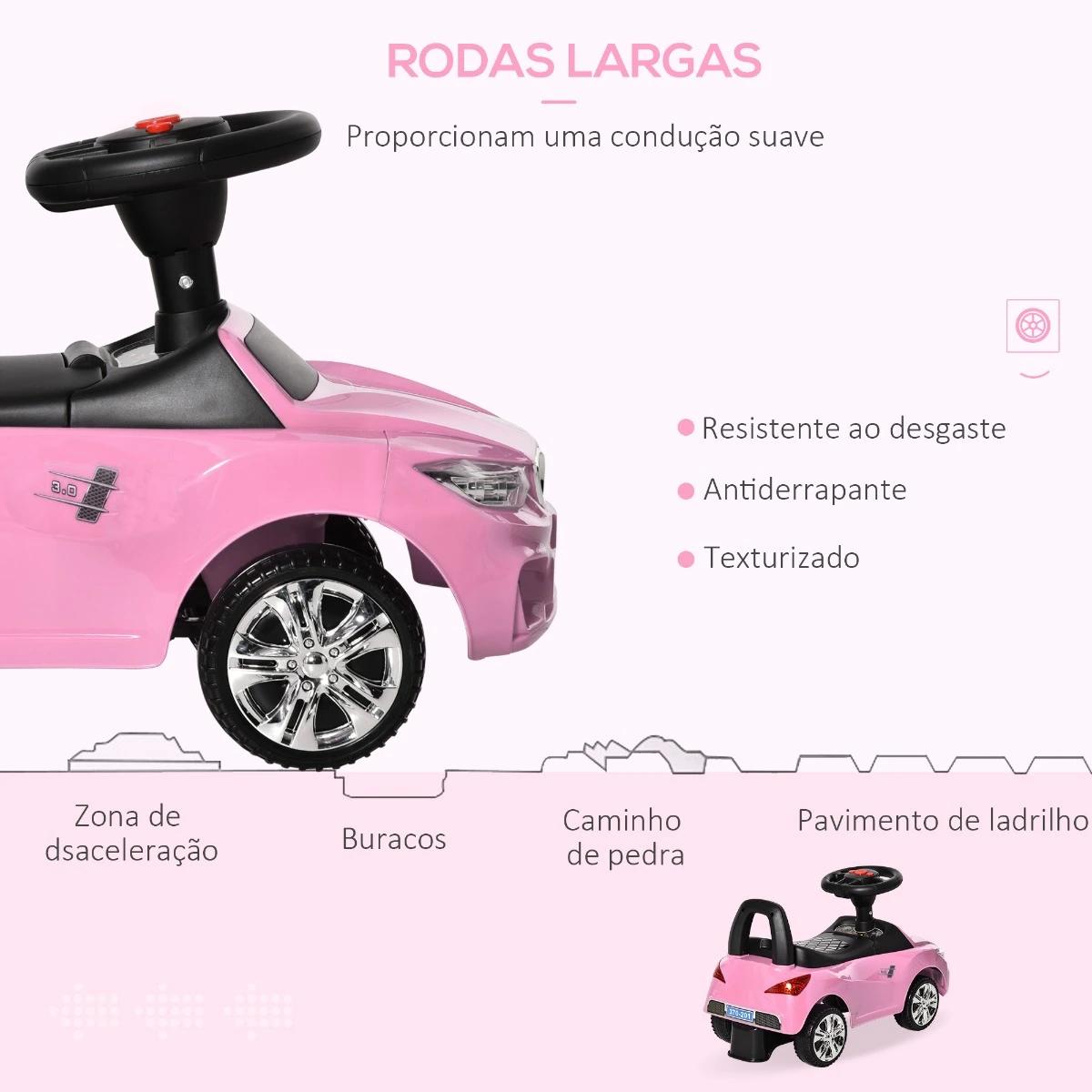 Carro Andador para Crianças de 18-36 Meses com Faróis Música Buzina Volante Compartimento de Armazenamento e Alça para Empurrar