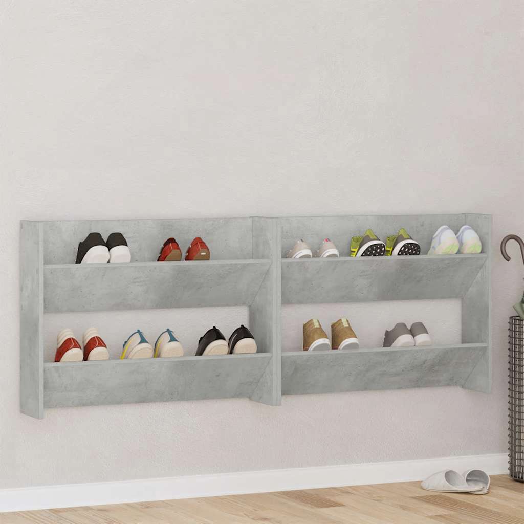 Sapateiras de parede 2 pcs 80x18x60 cm contrapl. cinza cimento
