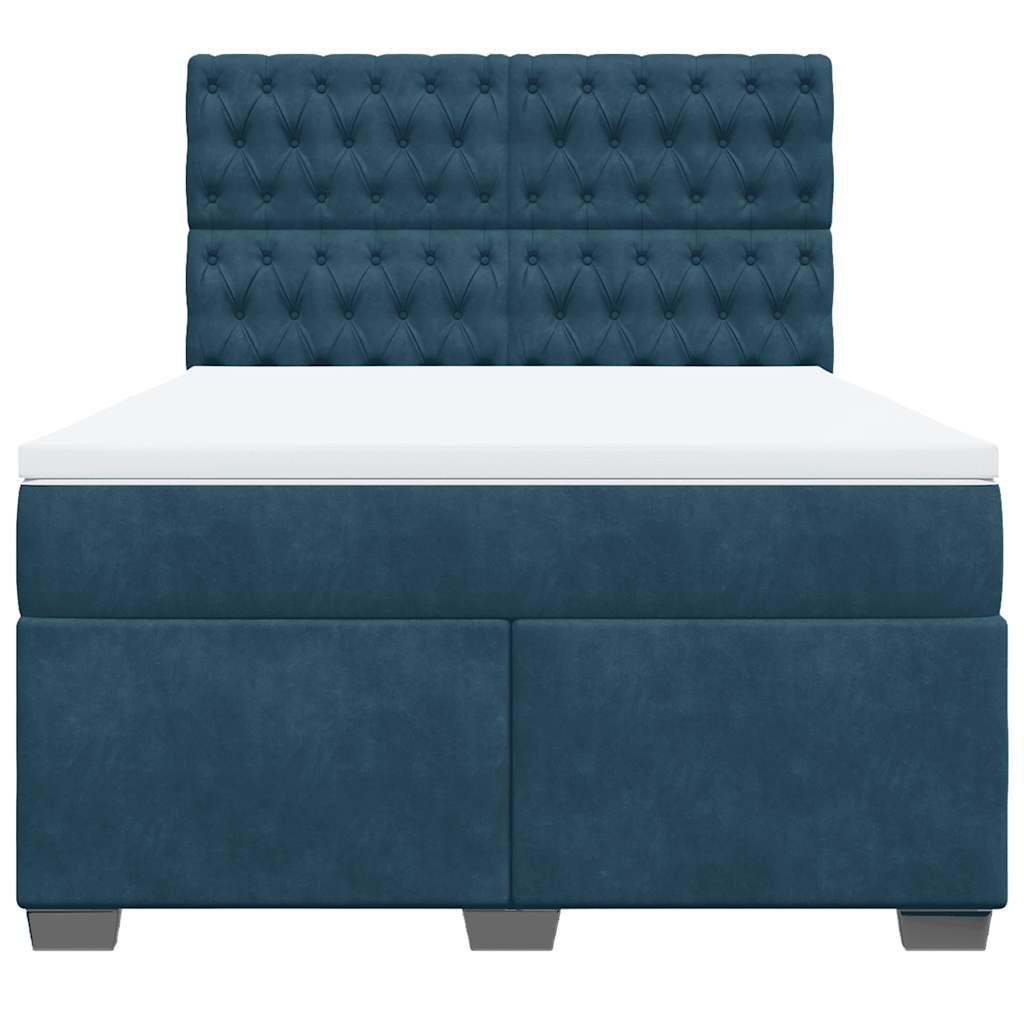 Cama boxspring com colchão 140x190 cm veludo azul
