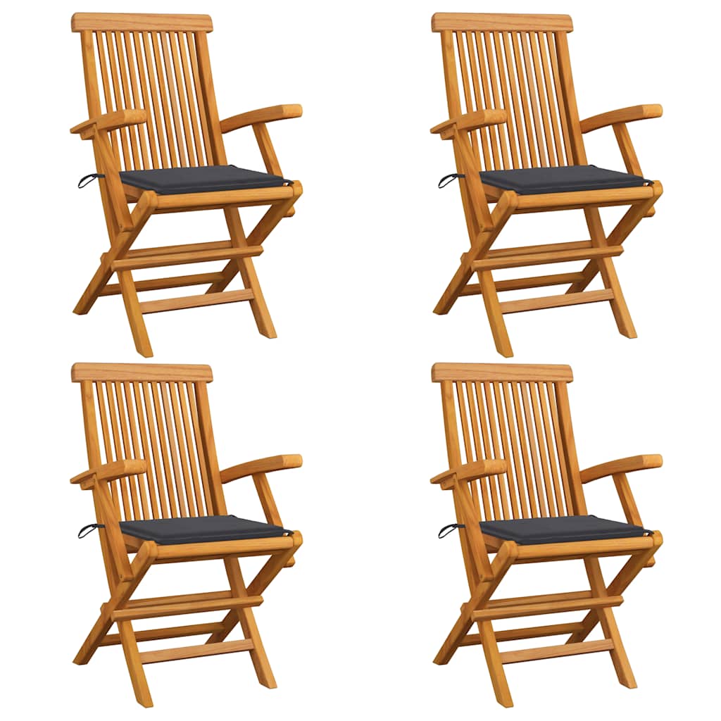 Cadeiras de jardim c/ almofadões antracite 4 pcs teca maciça