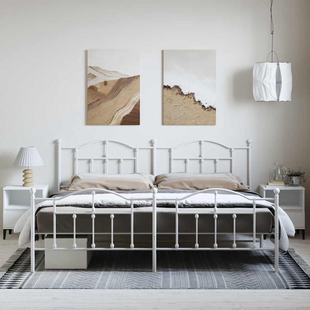 Estrutura de cama com cabeceira e pés 193x203 cm metal branco