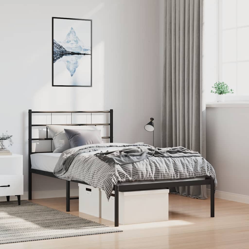 Estrutura de cama com cabeceira 100x200 cm metal preto