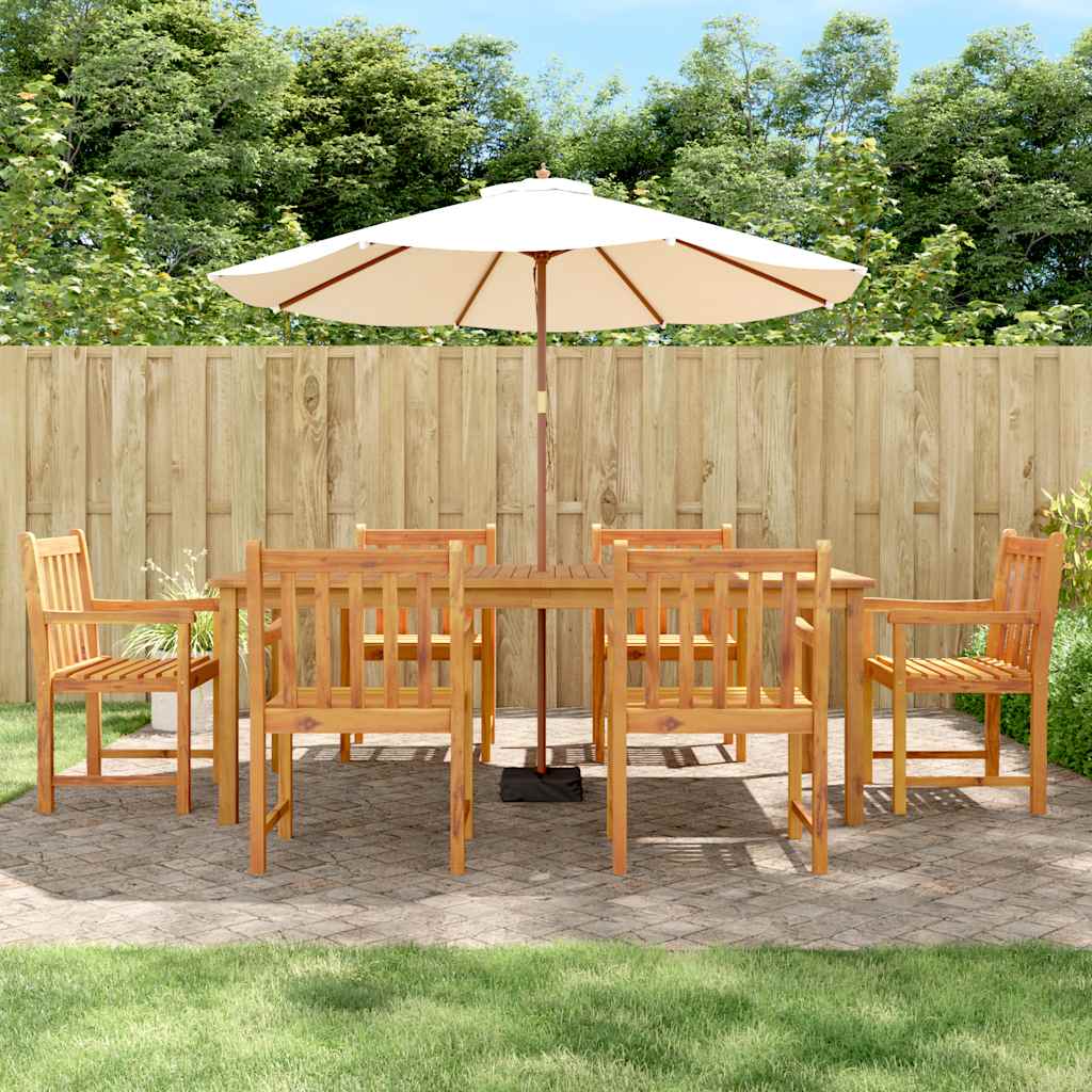 7 Pcs conjunto de jantar para jardim madeira de acácia maciça
