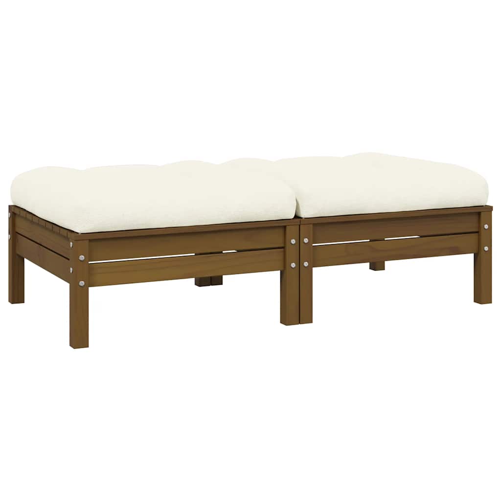 Sofá de jardim 2 lugares com almofadões cor creme pinho maciço