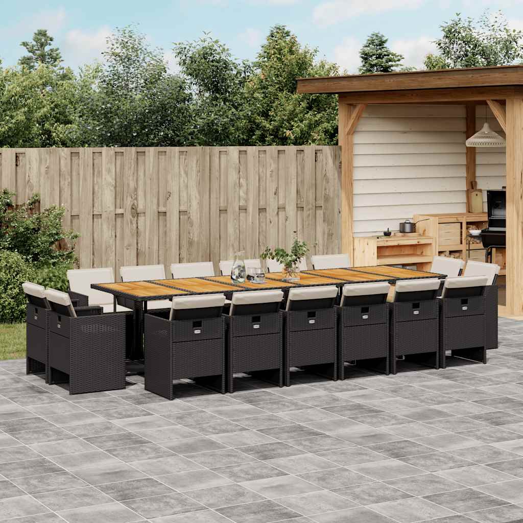 17 Pcs conjunto de jantar p/ jardim c/ almofadões vime PE preto