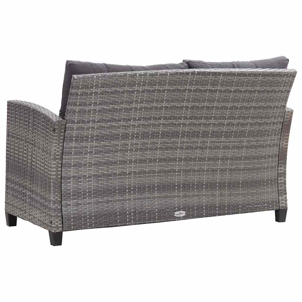 Sofá de jardim 2 lugares com almofadões 124 cm vime PE cinzento