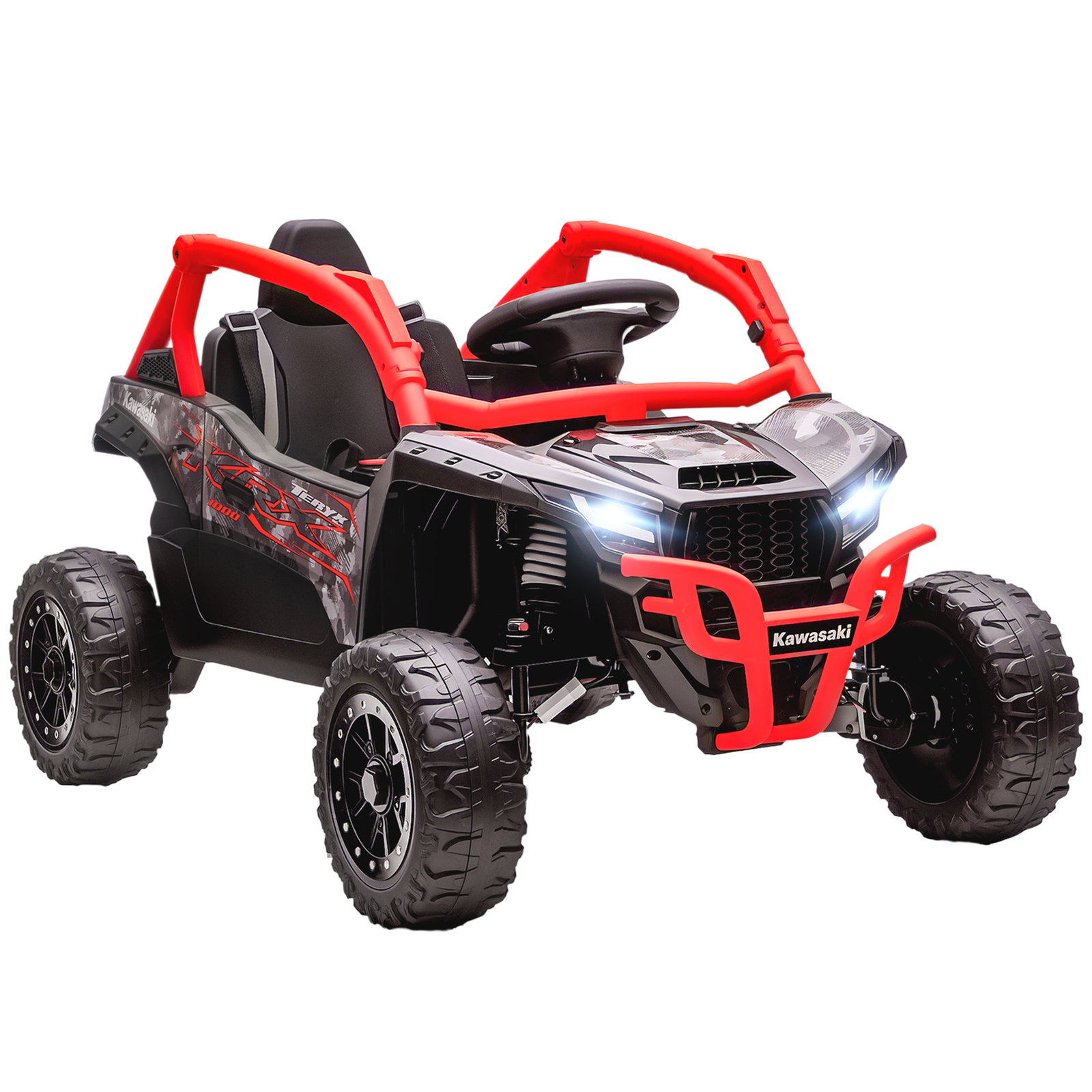 Carro elétrico para crianças 12v kawasaki teryx krx 1000 com 2 motores faróis e USB 100x64x56 cm vermelho