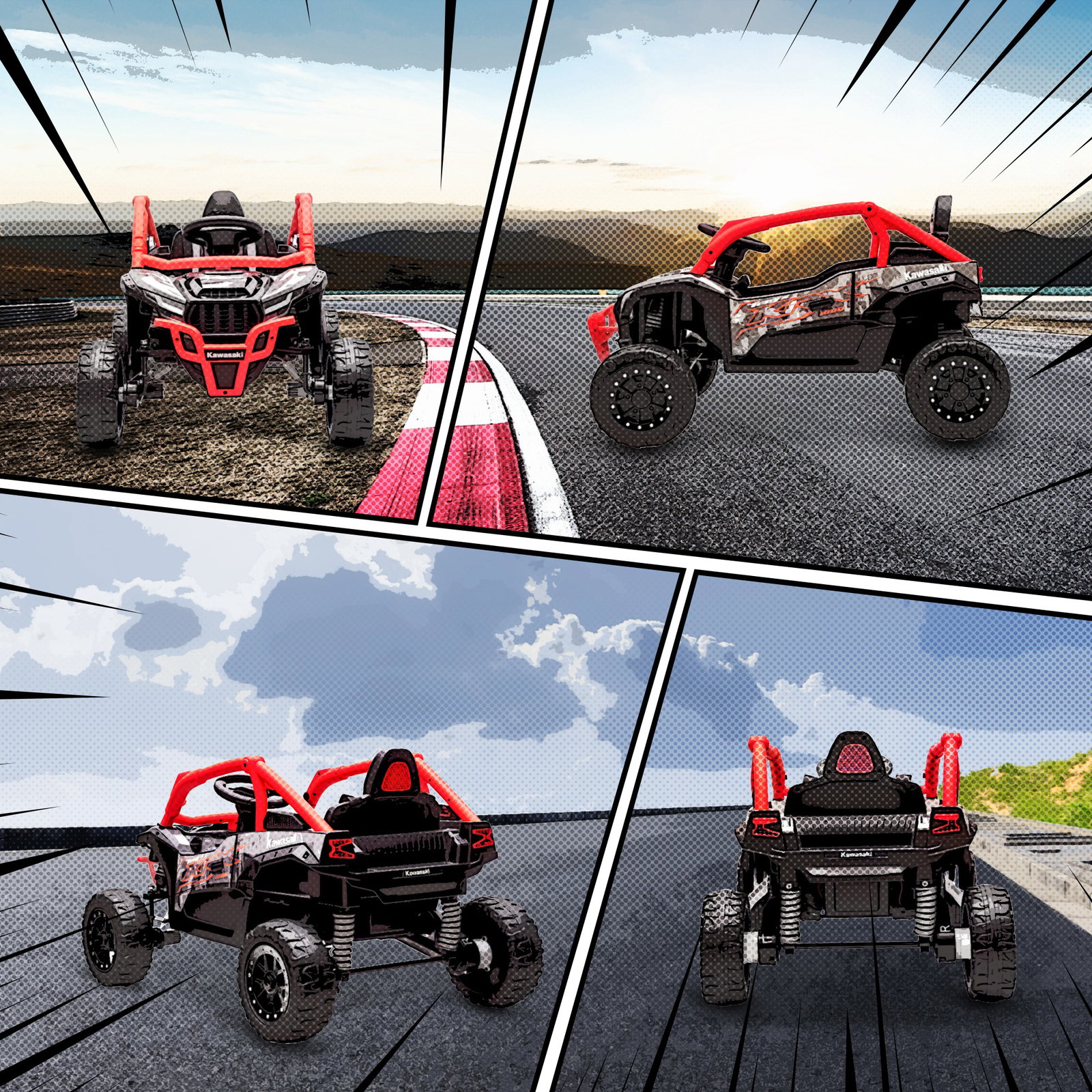 Carro elétrico para crianças 12v kawasaki teryx krx 1000 com 2 motores faróis e USB 100x64x56 cm vermelho
