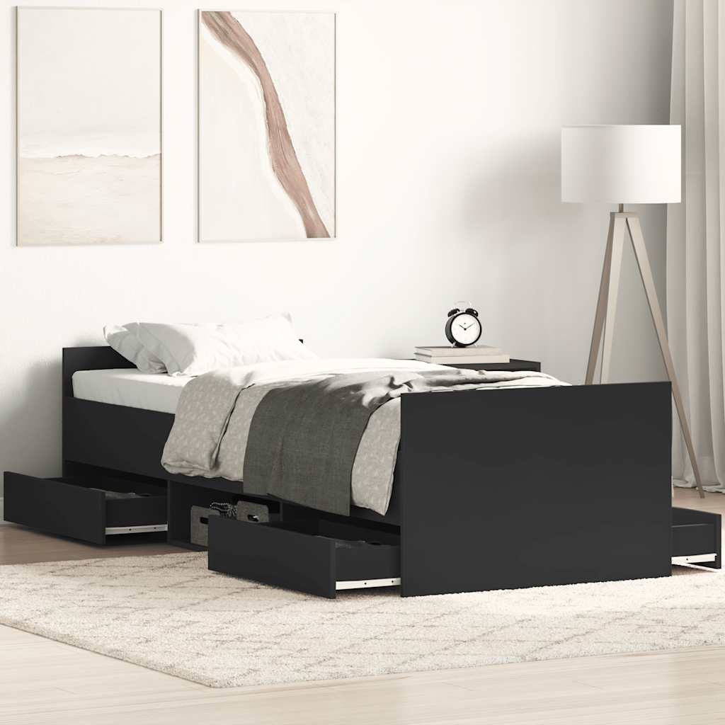 Estrutura de cama c/ painéis cabeceira e pés 90x200 cm preto