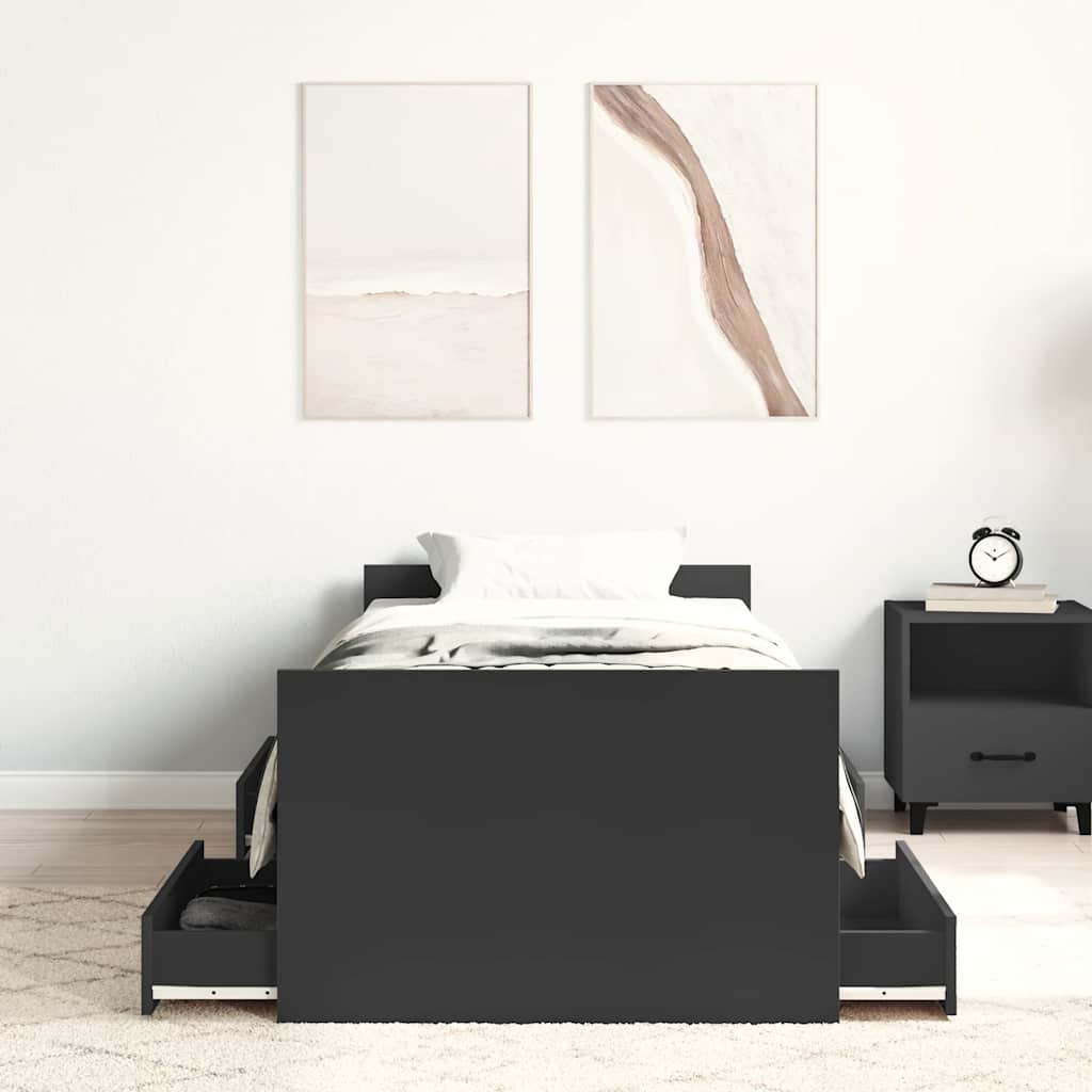 Estrutura de cama c/ painéis cabeceira e pés 90x200 cm preto
