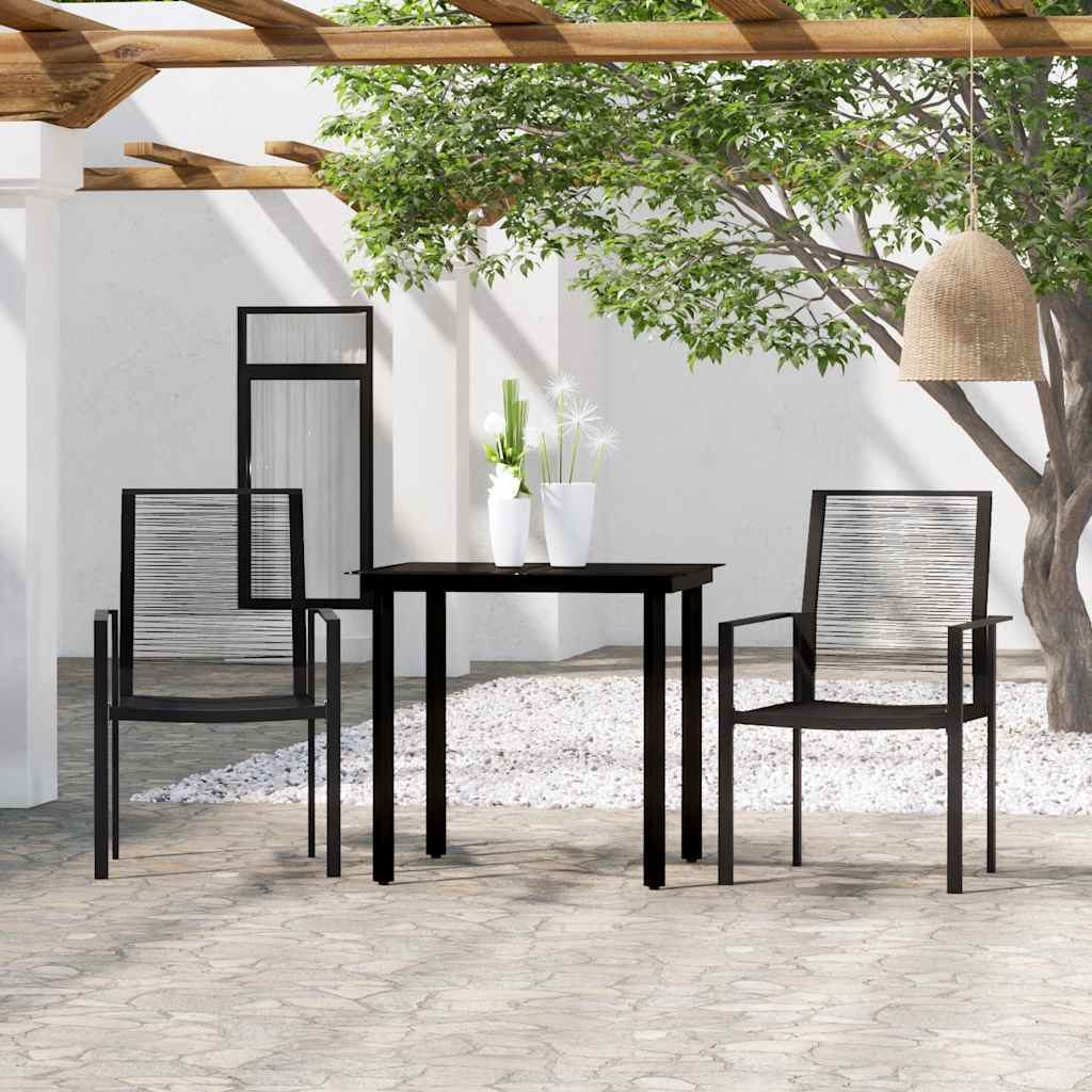 3 Pcs conjunto de jantar para jardim preto