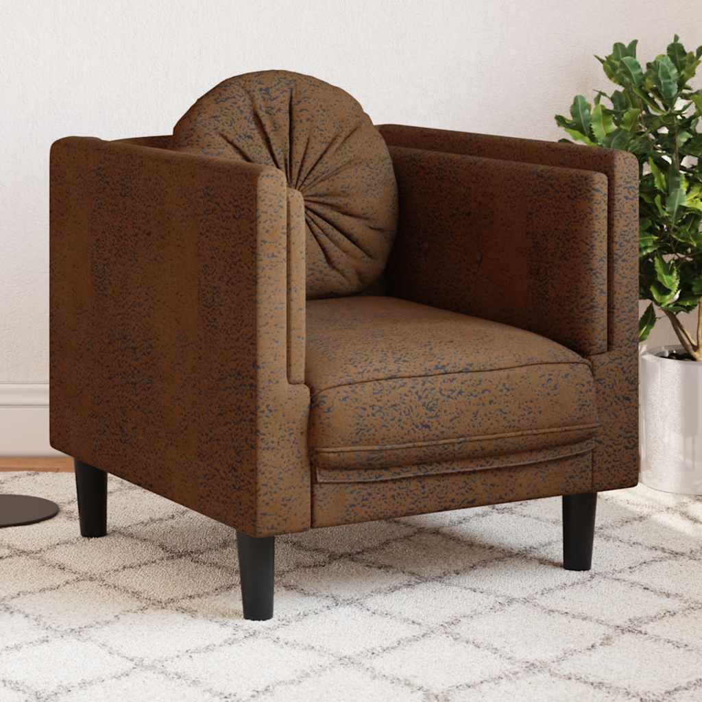 Poltrona com almofadão camurça artificial castanho