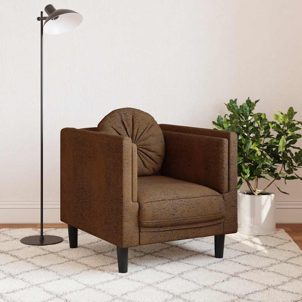 Poltrona com almofadão camurça artificial castanho