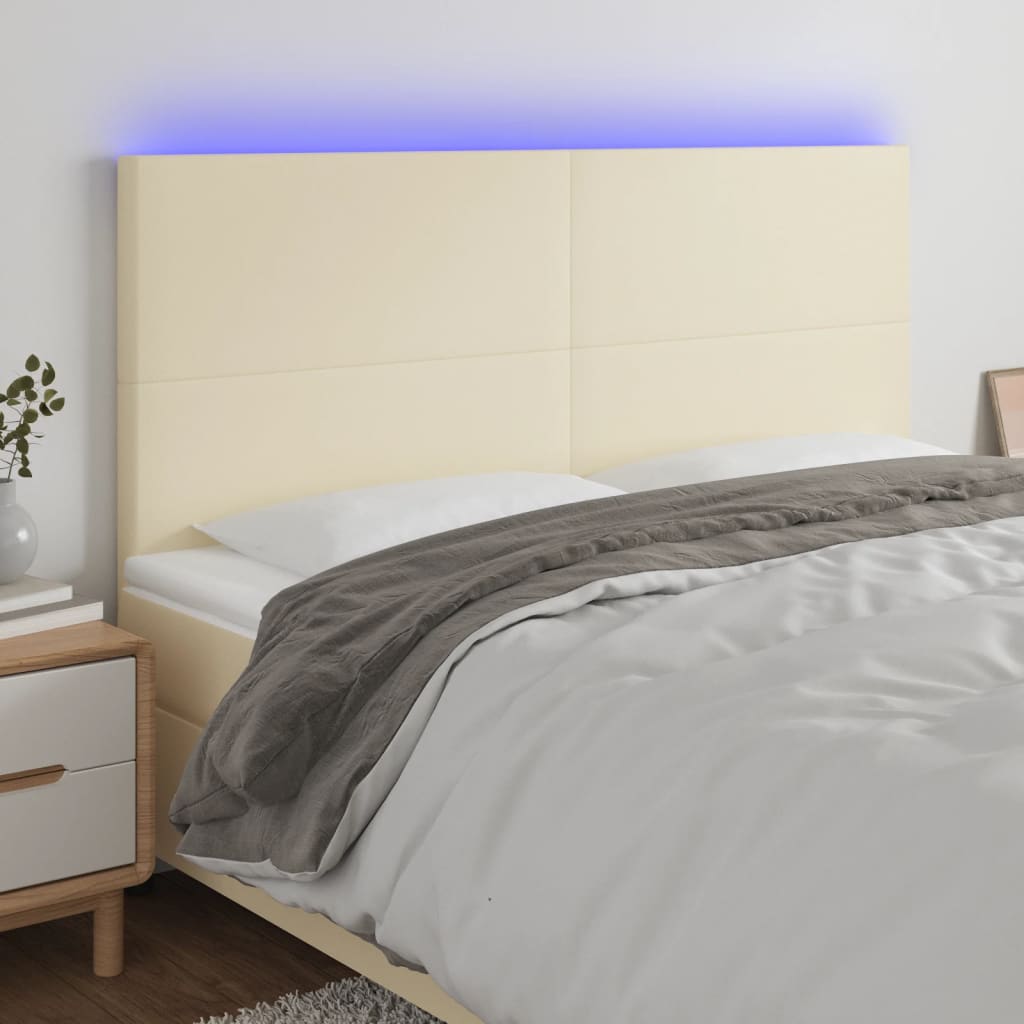 Cabeceira cama c/ LED 200x5x118/128 cm couro artificial crème