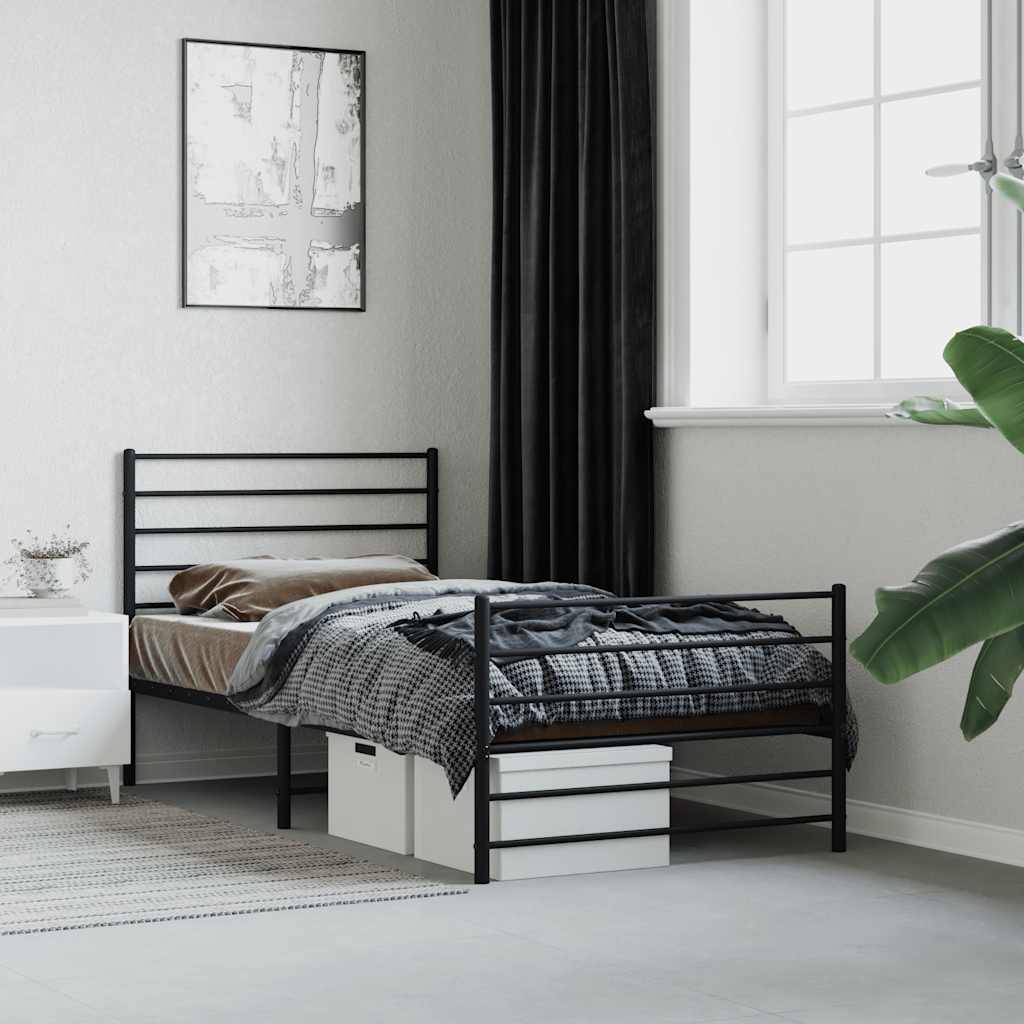 Estrutura de cama com cabeceira e pés 107x203 cm metal preto