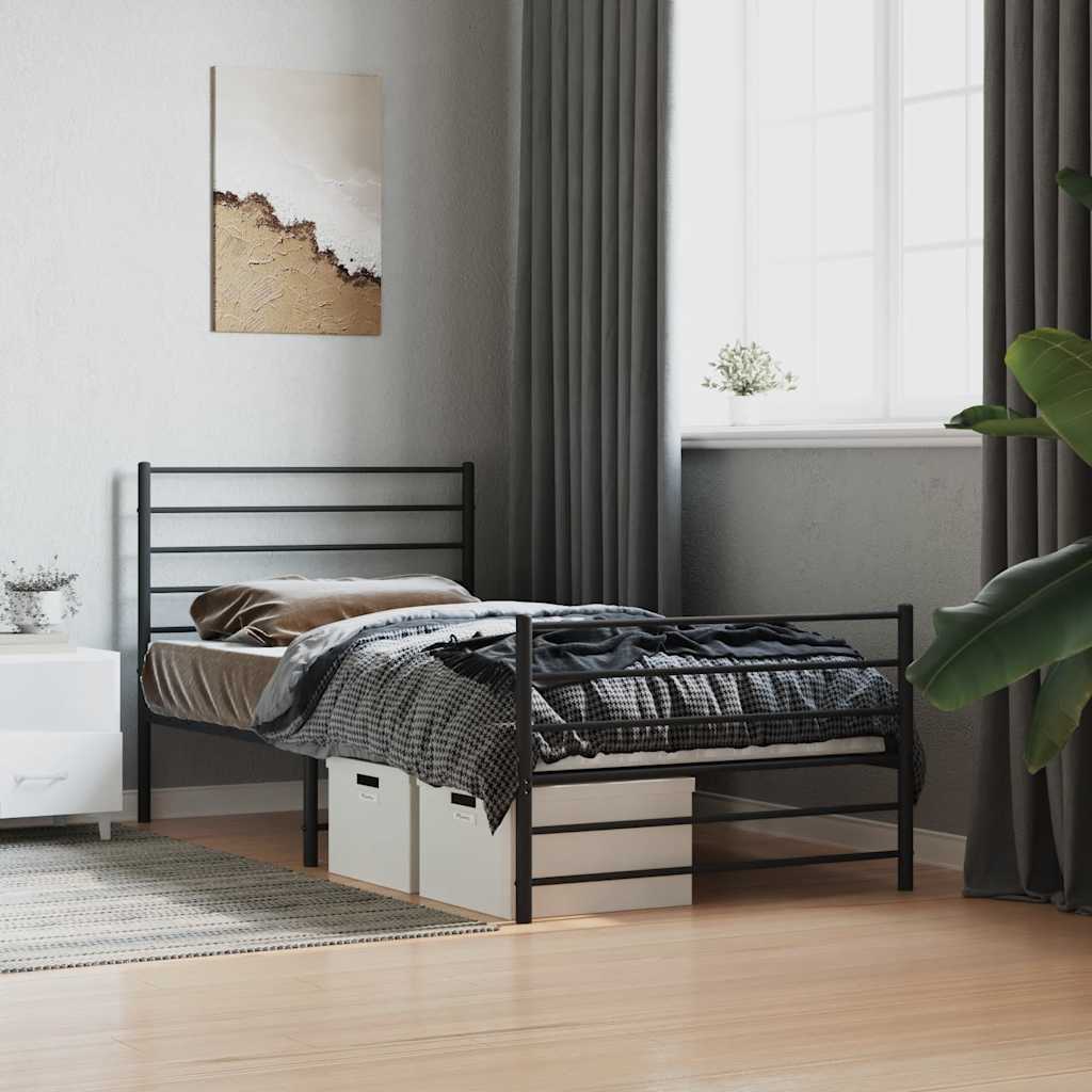 Estrutura de cama com cabeceira e pés 107x203 cm metal preto