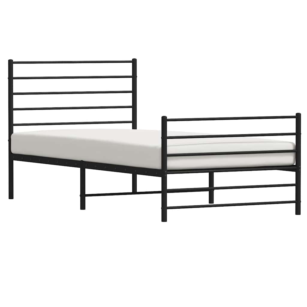 Estrutura de cama com cabeceira e pés 107x203 cm metal preto