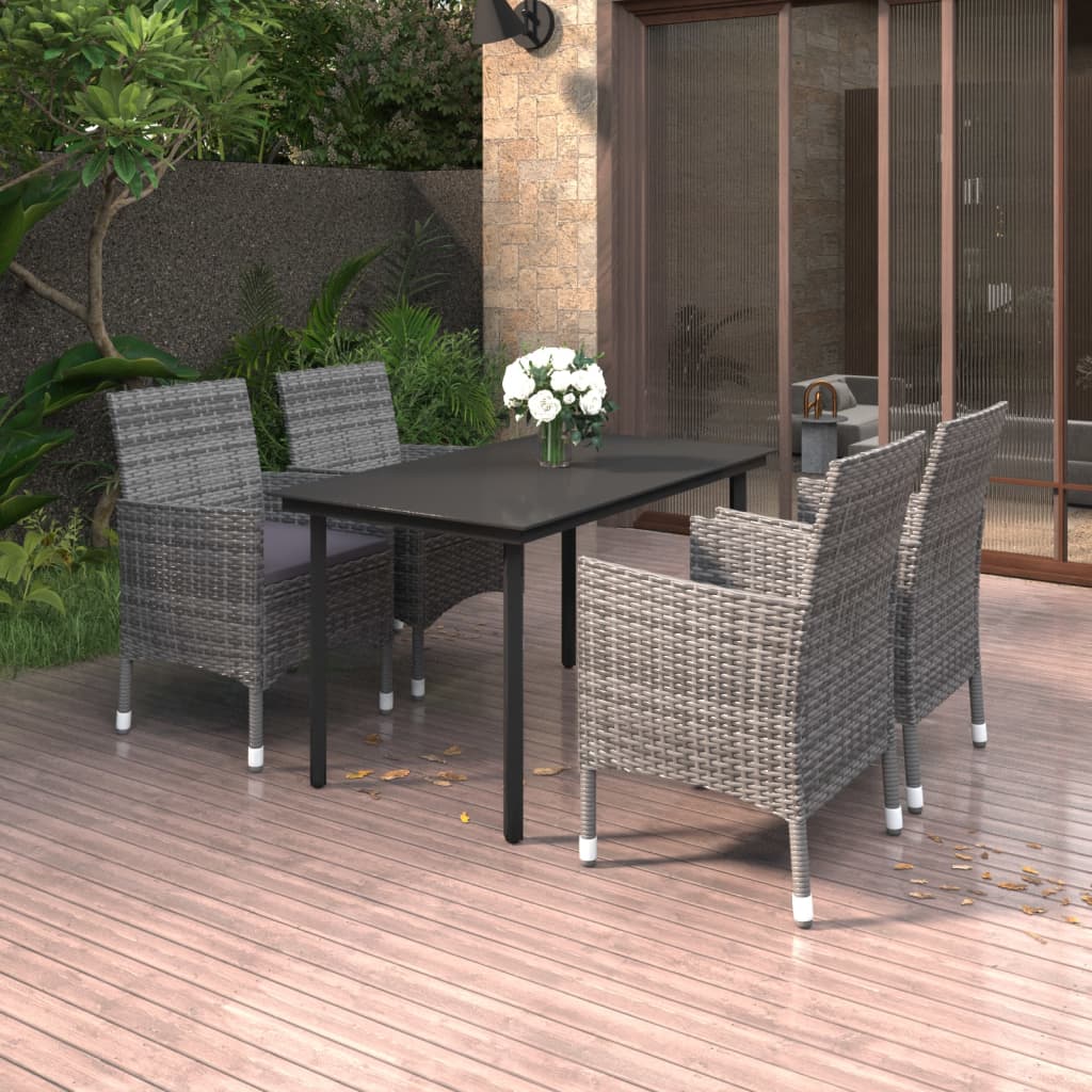 5 Pcs conjunto de jantar p/ jardim c/almofadões vime PE e vidro
