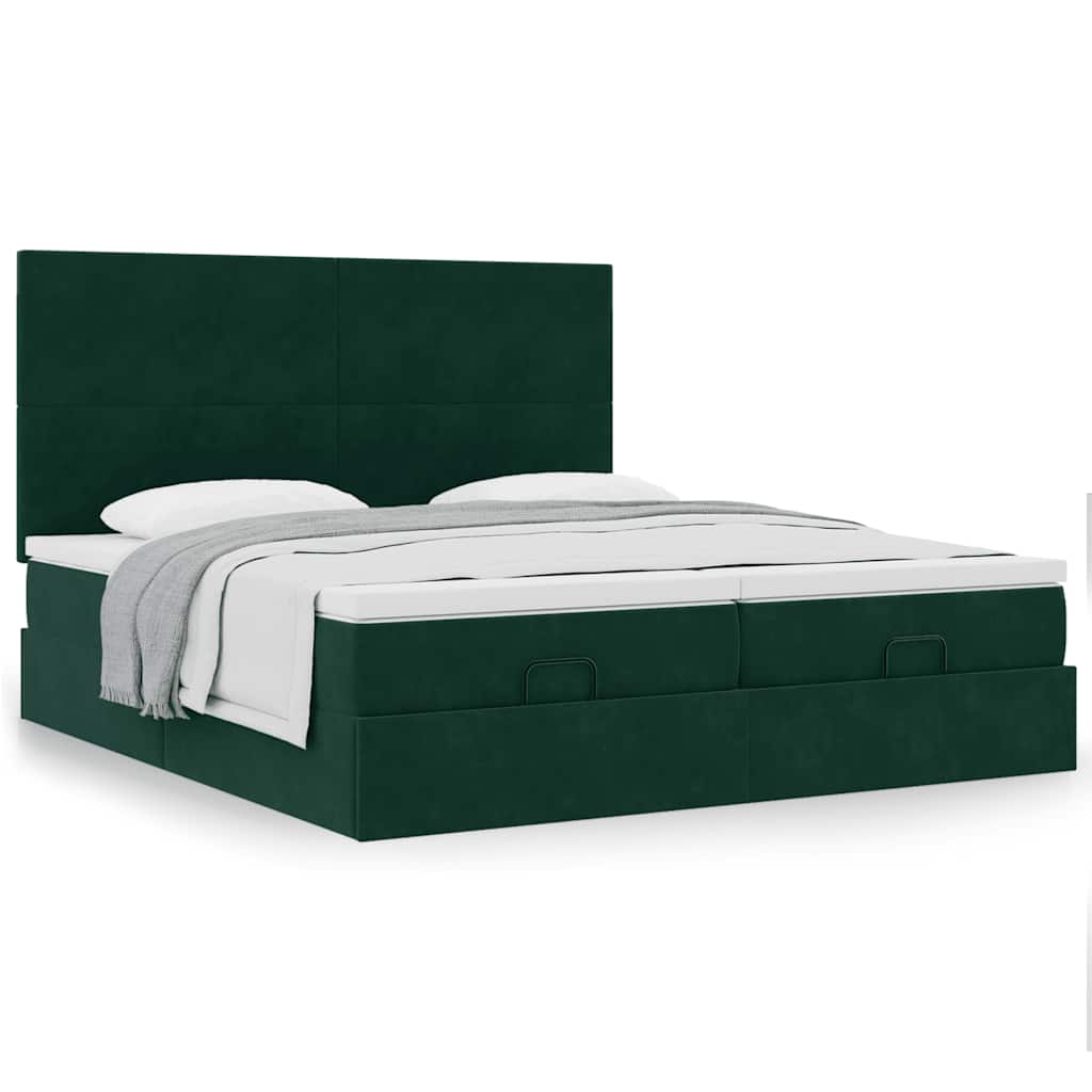 Estrutura de cama otomana com colchão verde escuro veludo