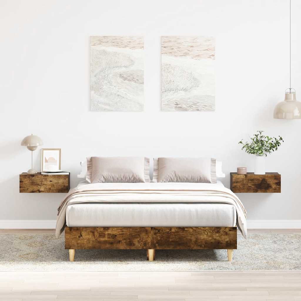 Estrutura de cama sem colchão 135x190 cm carvalho fumado