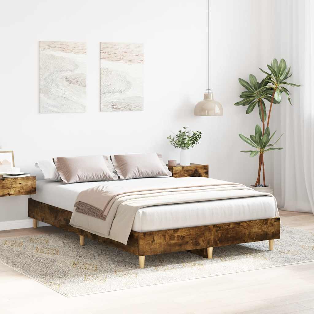 Estrutura de cama sem colchão 135x190 cm carvalho fumado