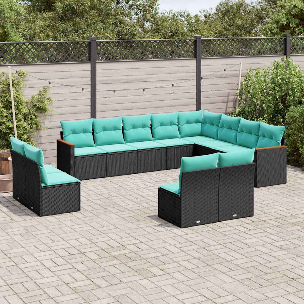Conjunto de sofá de jardim com 12 peças e almofadas em rattan sintético preto