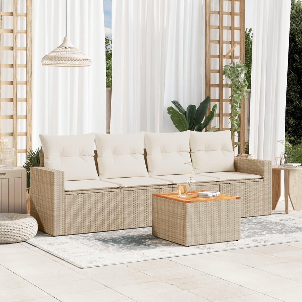 5 Pcs conjunto de sofás p/ jardim com almofadões vime PE bege