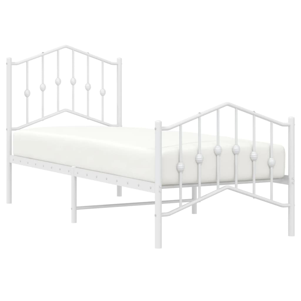 Estrutura de cama com cabeceira e pés 75x190 cm metal branco