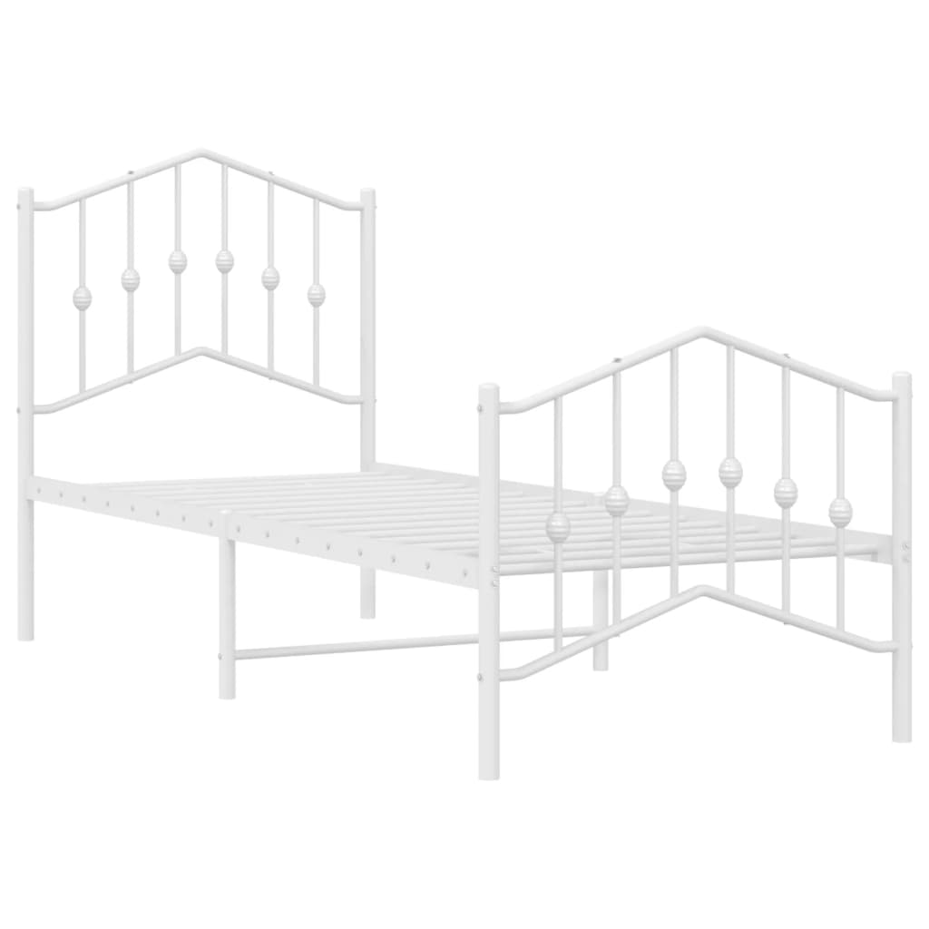 Estrutura de cama com cabeceira e pés 75x190 cm metal branco