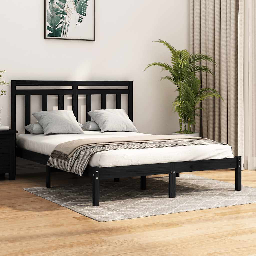 Estrutura de cama 140x190 cm madeira maciça preto