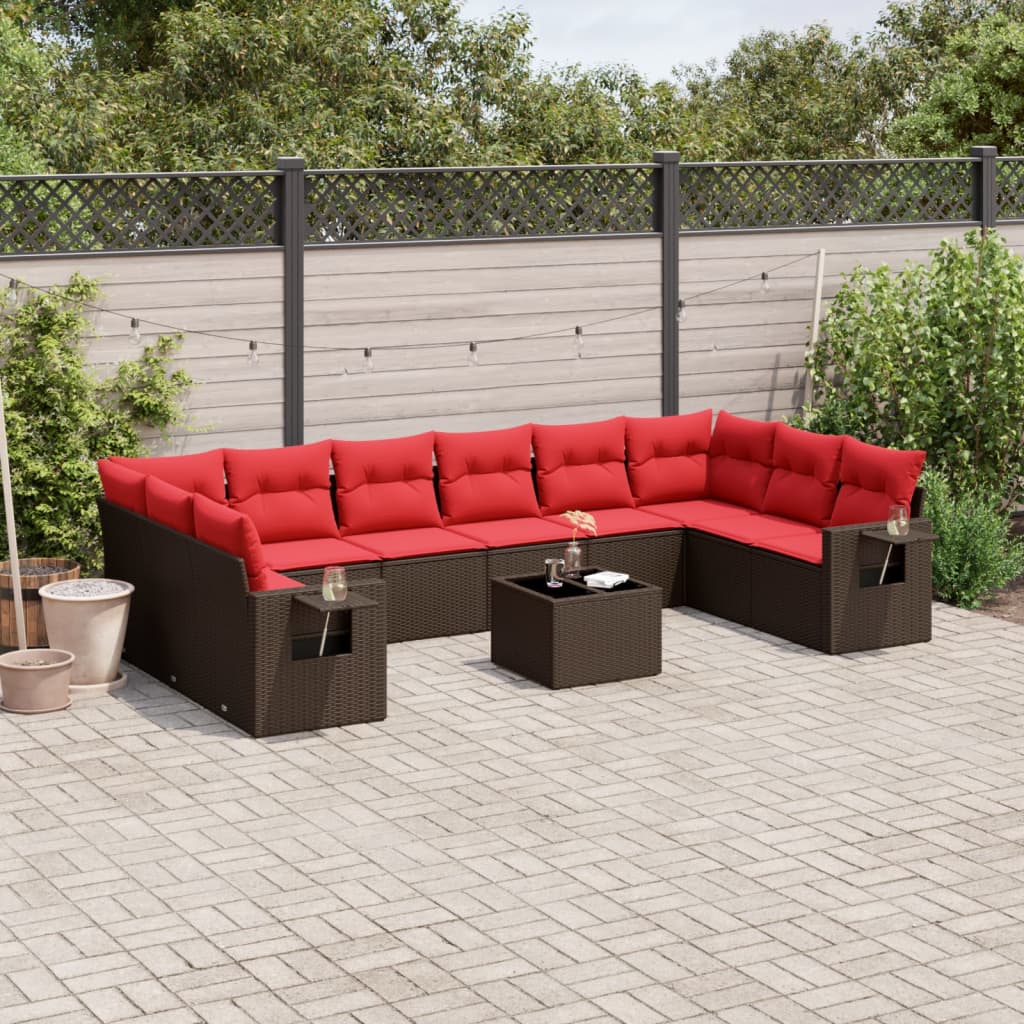 Conjunto de sofá de jardim com 11 peças e almofadas em rattan sintético marrom