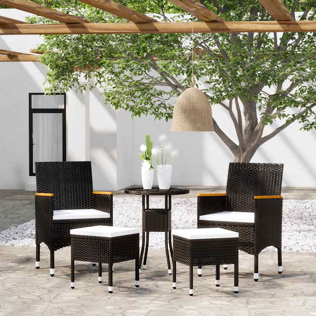 5 Pcs conjunto lounge de jardim vime PE preto