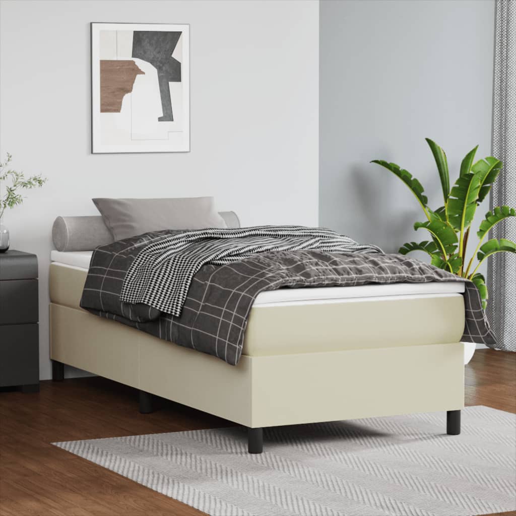 Estrutura de cama com molas 80x200 cm couro artificial cor creme
