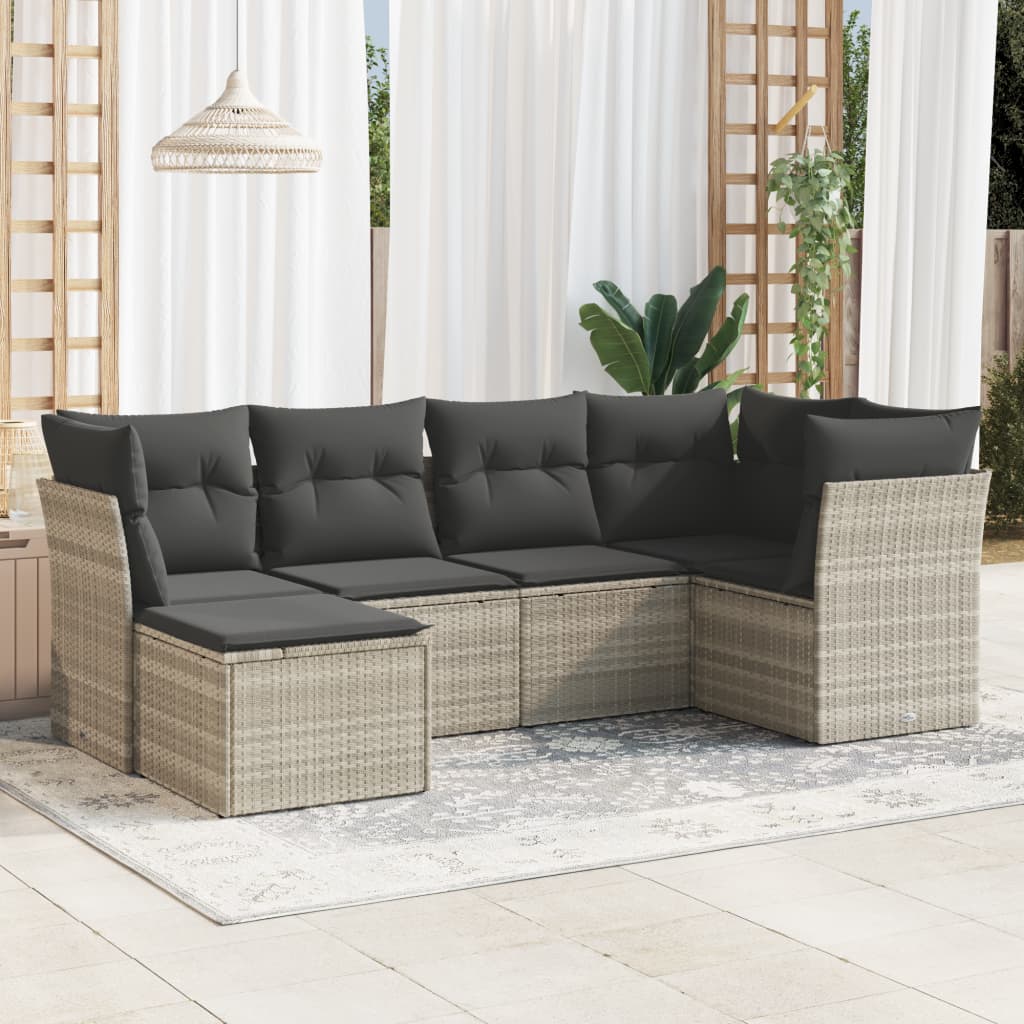 6 Pcs conj. sofás jardim com almofadões vime PE cinzento-claro