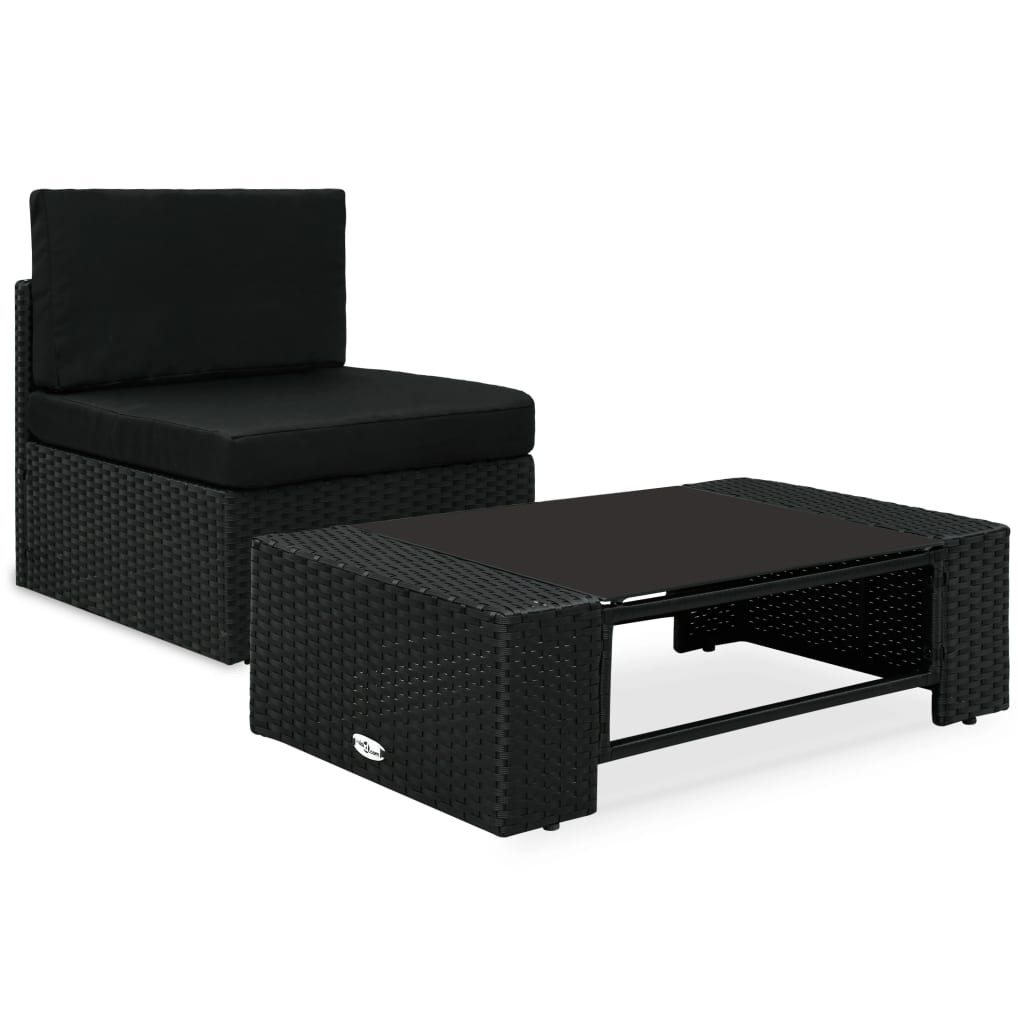 2 Pcs conjunto lounge para jardim vime PE preto