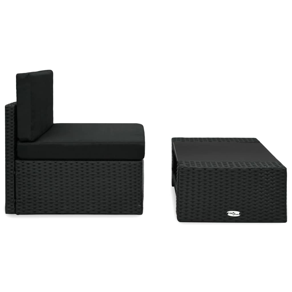 2 Pcs conjunto lounge para jardim vime PE preto