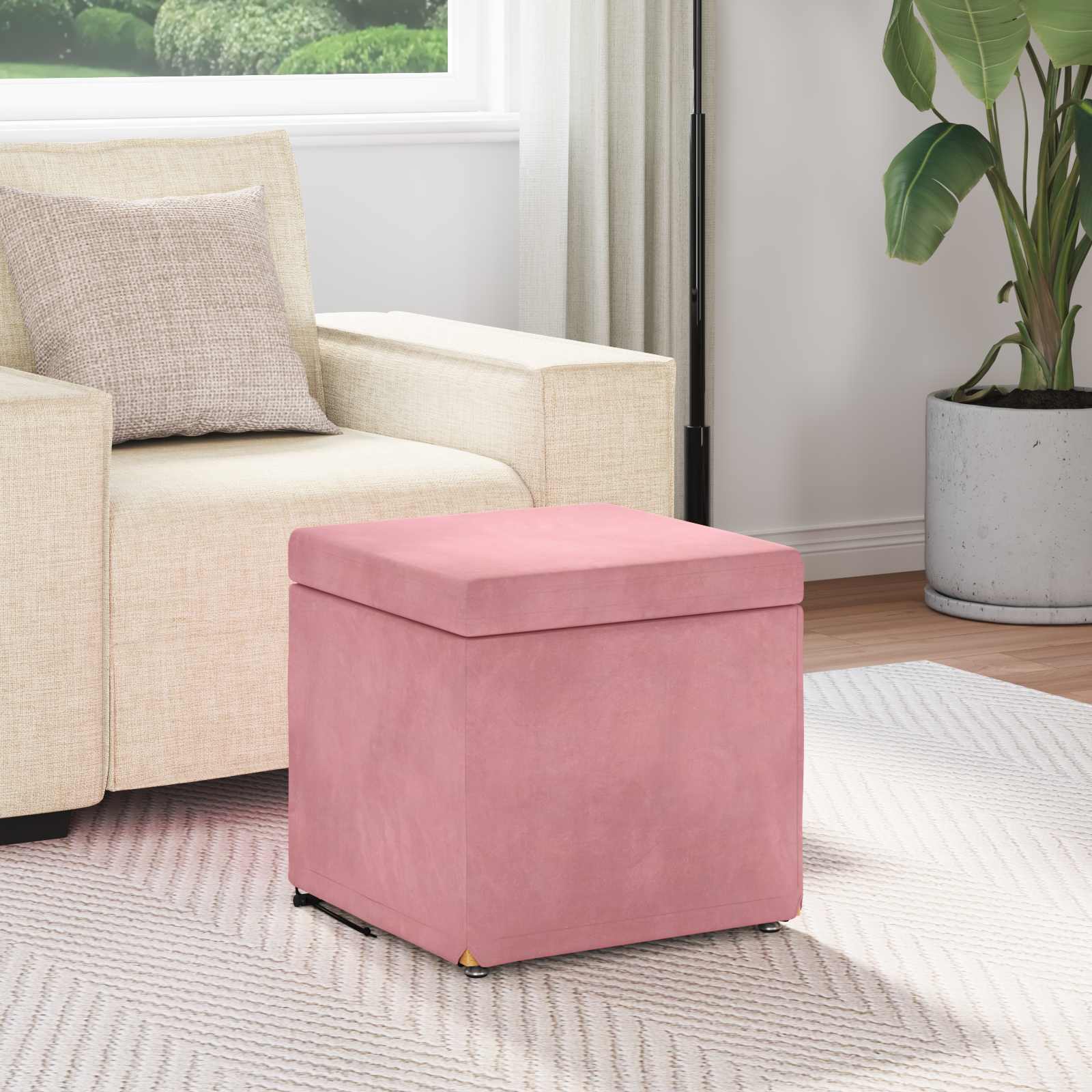 Banqueta rosa 41 x 41 x 40 cm veludo e madeira de engenharia