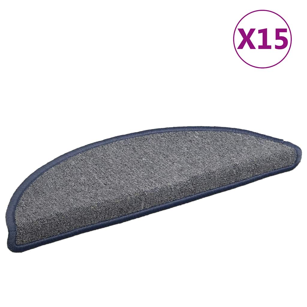 Tapetes de escada 15 peças 56x17x3 cm cinza claro e azul semicircular