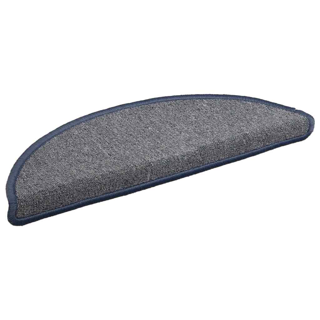 Tapetes de escada 15 peças 56x17x3 cm cinza claro e azul semicircular
