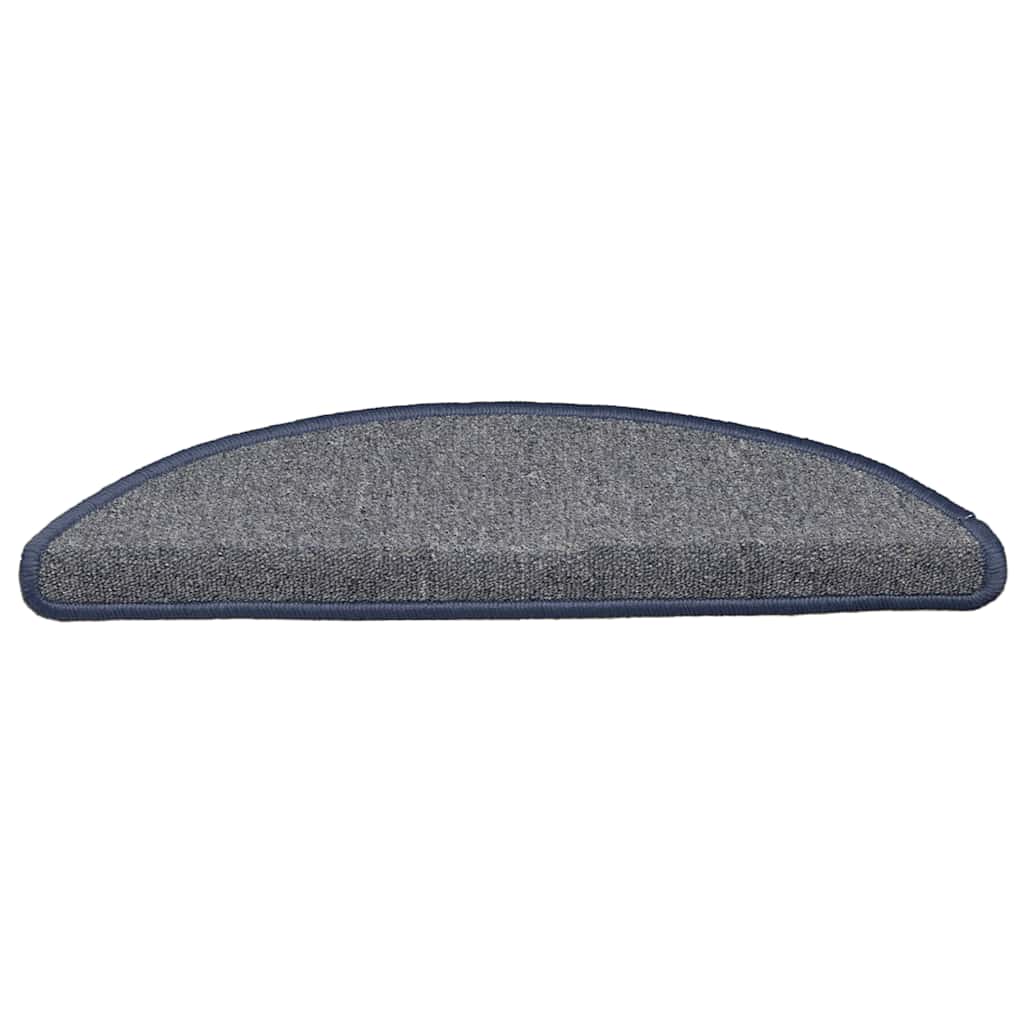 Tapetes de escada 15 peças 56x17x3 cm cinza claro e azul semicircular