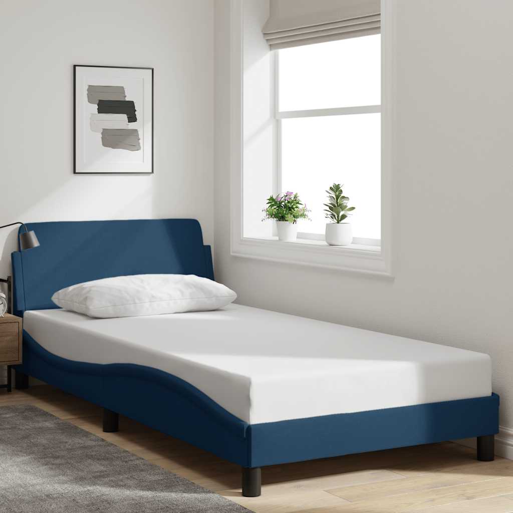 Estrutura de cama com cabeceira dover 100x200 cm tecido azul