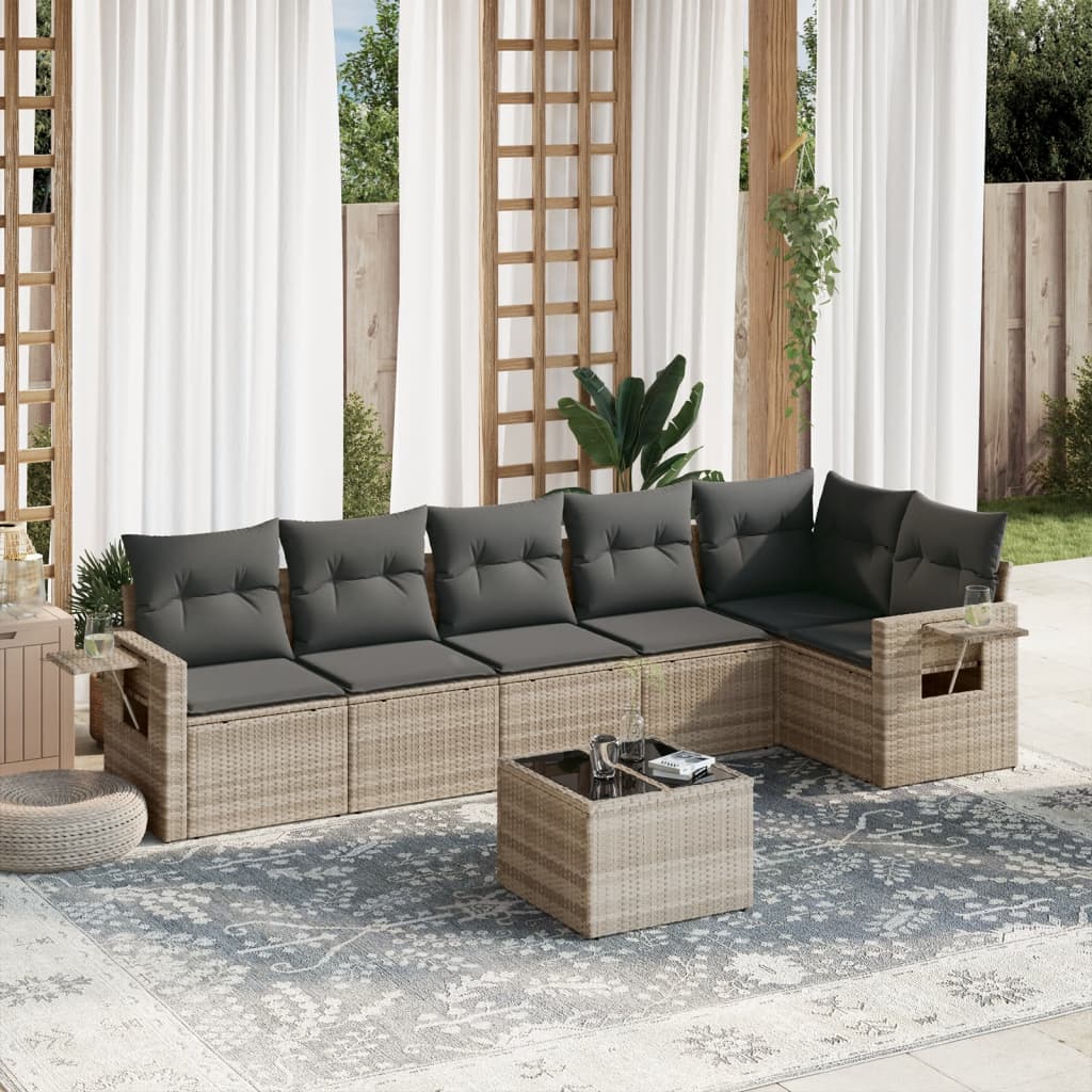 7 Pcs conj. sofás jardim com almofadões vime PE cinzento-claro