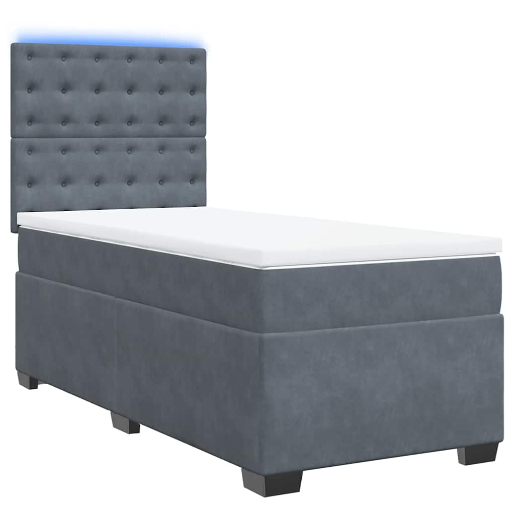 Cama com molas/colchão 90x190 cm veludo cinza-escuro