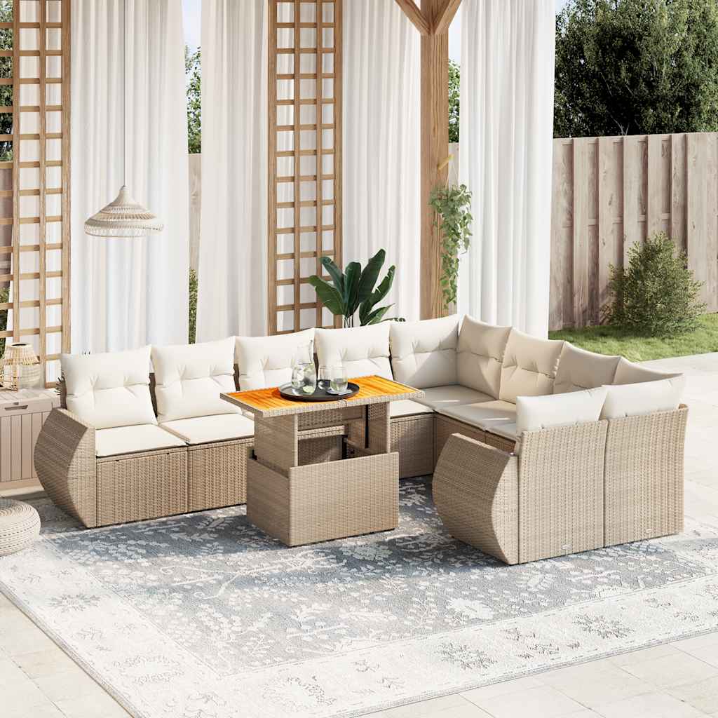 10 Pcs conjunto de sofás p/ jardim com almofadões vime PE bege