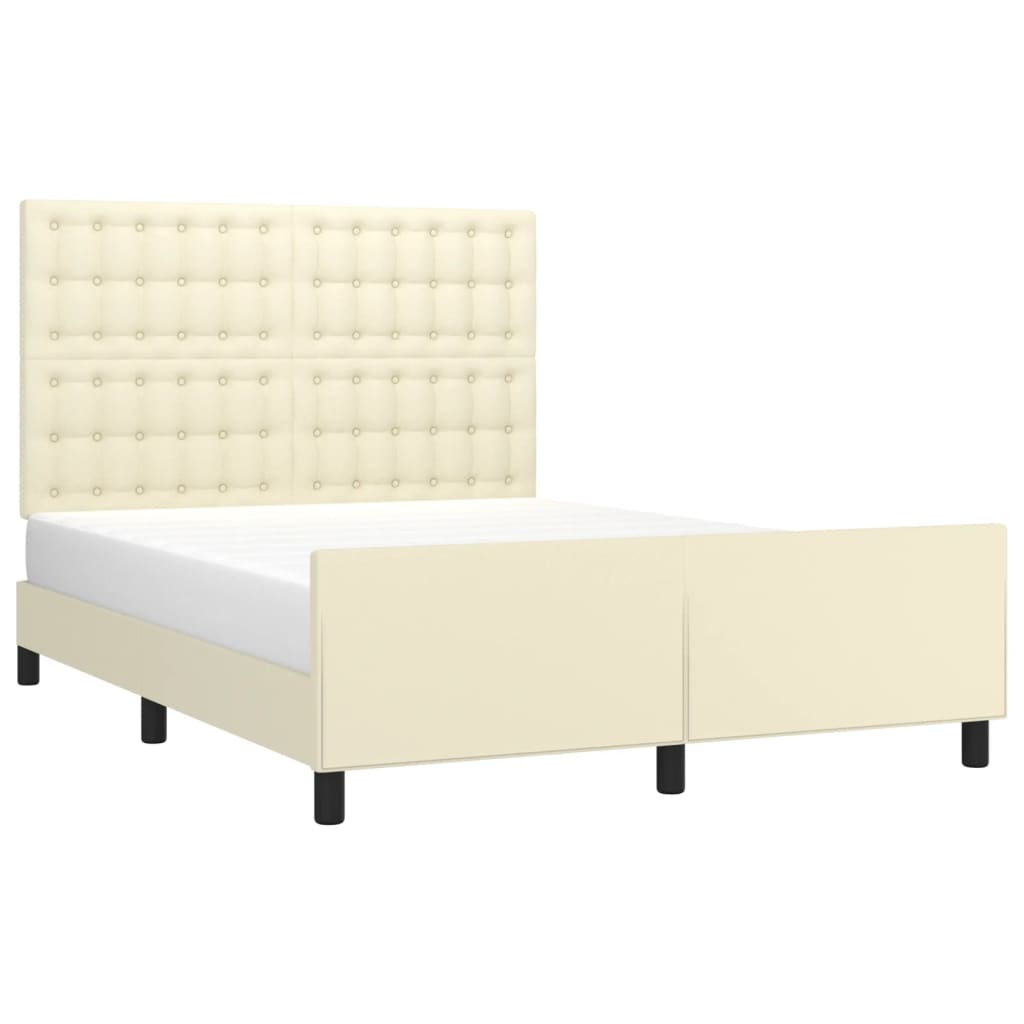 Estrutura de cama c/ cabeceira couro artificial 140x200cm creme