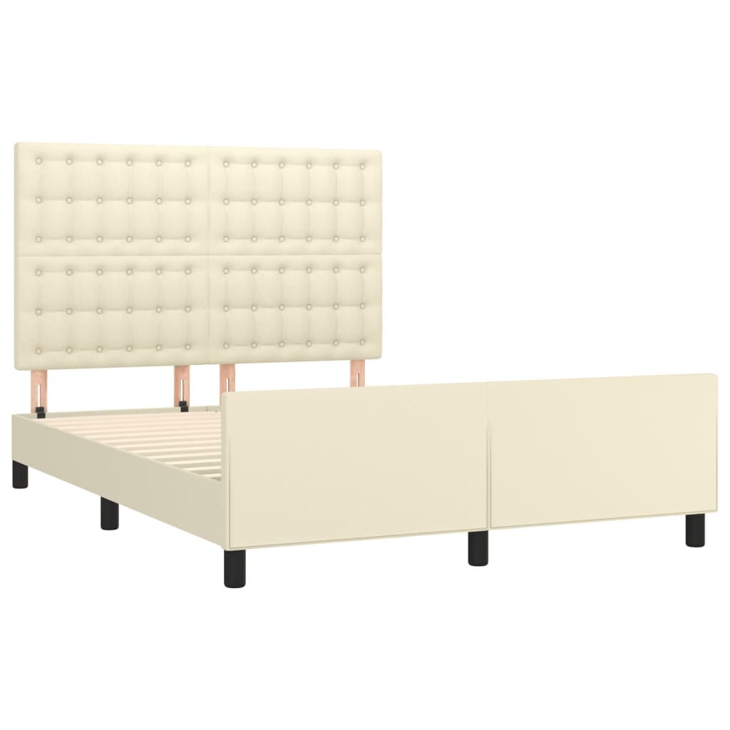 Estrutura de cama c/ cabeceira couro artificial 140x200cm creme