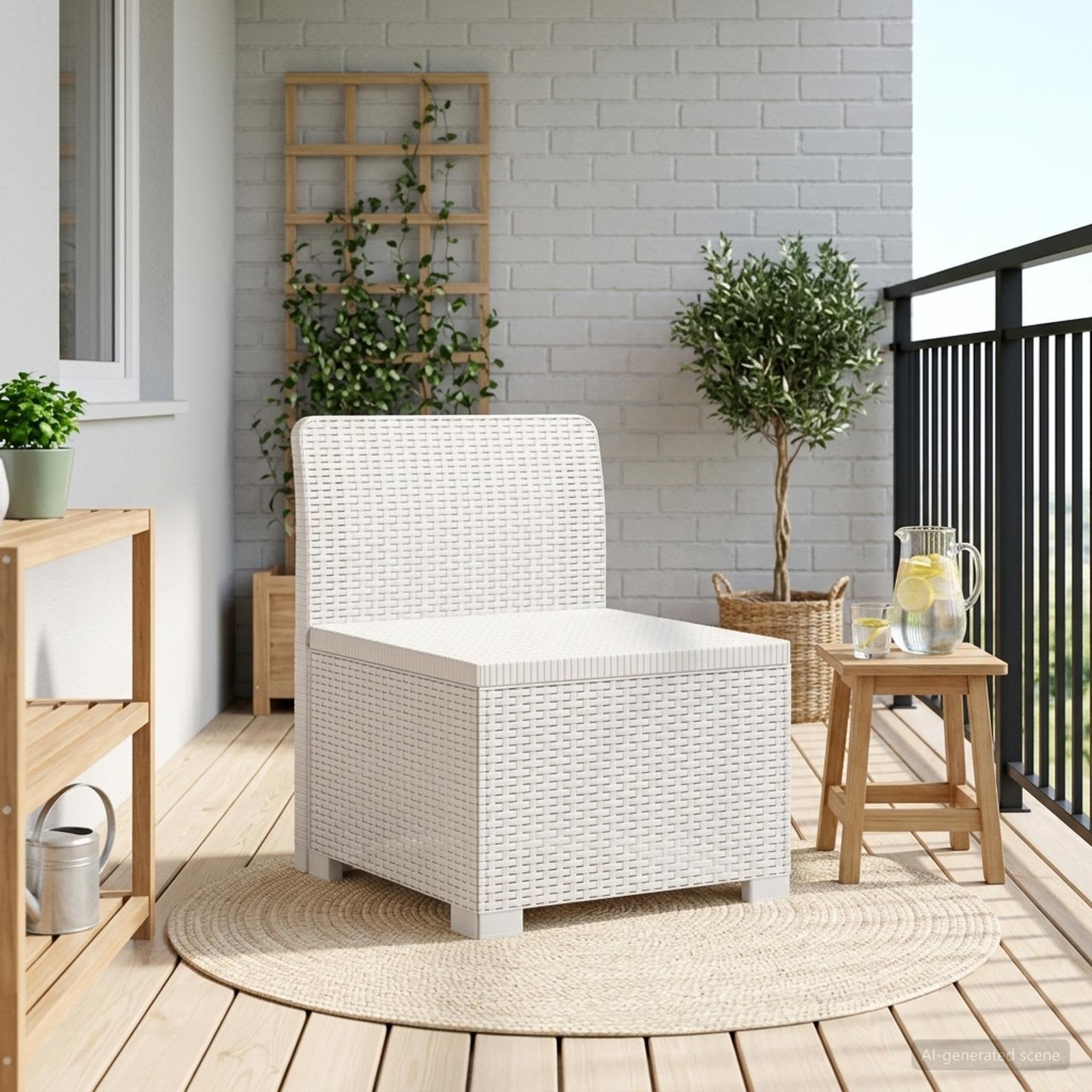 Sofá de jardim 1 lugar look rattan PP branco