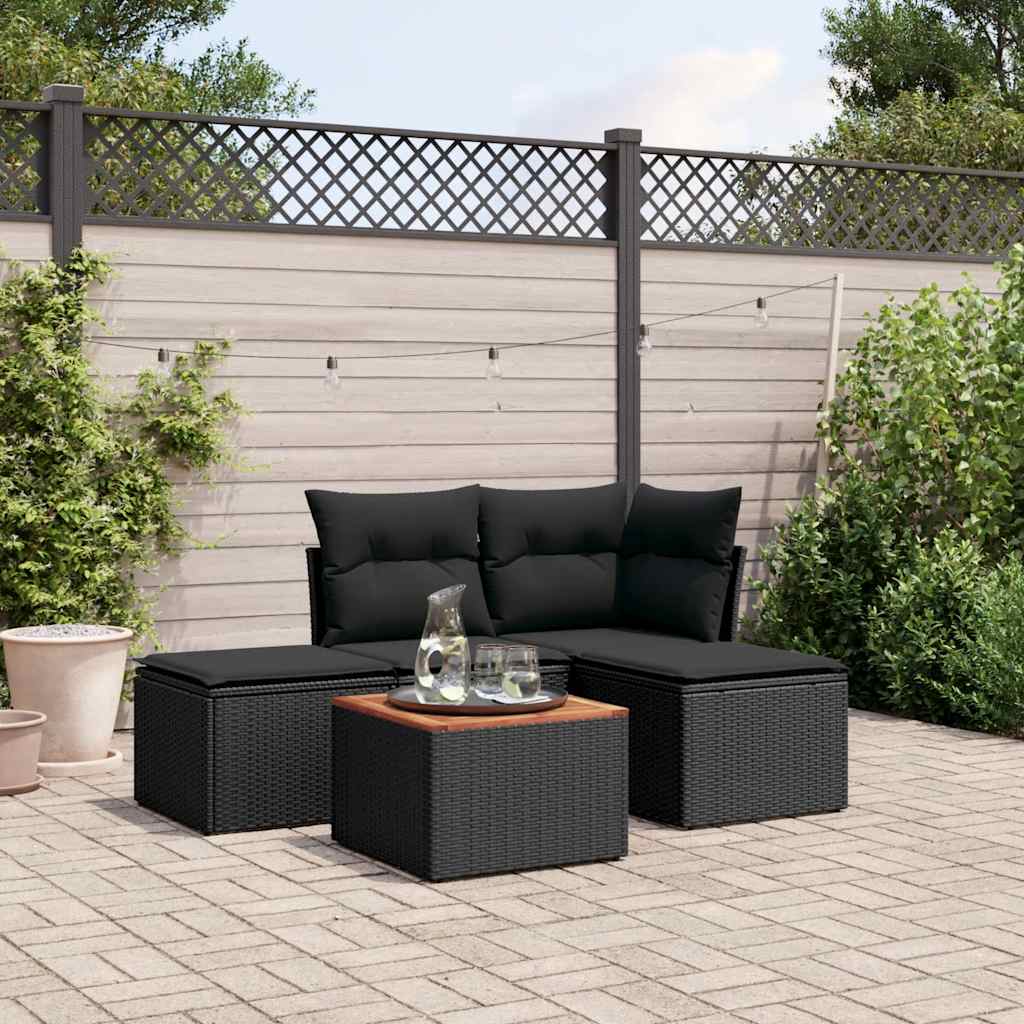 5 Pcs conjunto sofás de jardim com almofadões vime PE preto
